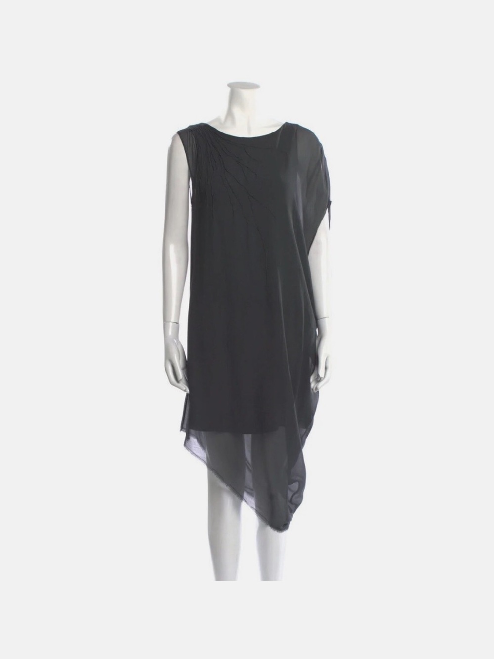 Helmut Lang Gray Silk Draped Sheer Cocoon Midi Dress Women's Small